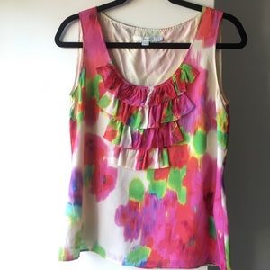 Boden Ruffle silk sleeveless  floral watercolor
